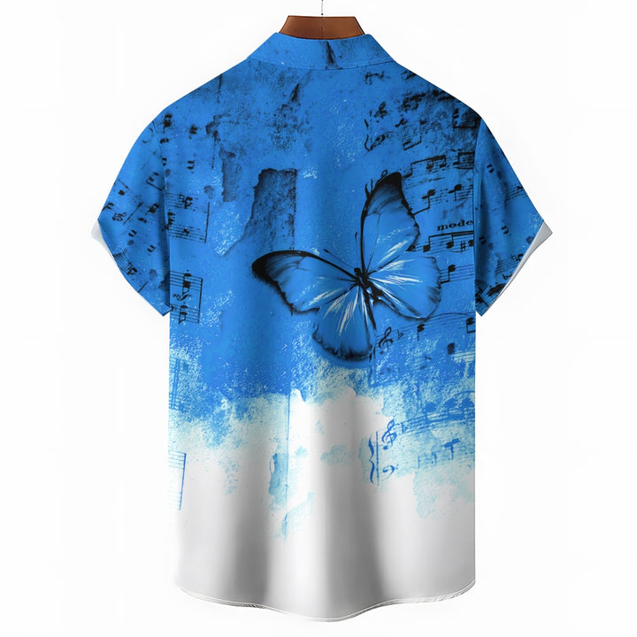 Men's Butterfly Music Notes Graphic Prints Turndown Shirt