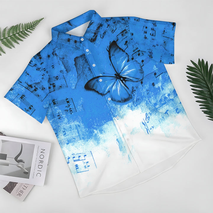 Men's Butterfly Music Notes Graphic Prints Turndown Shirt