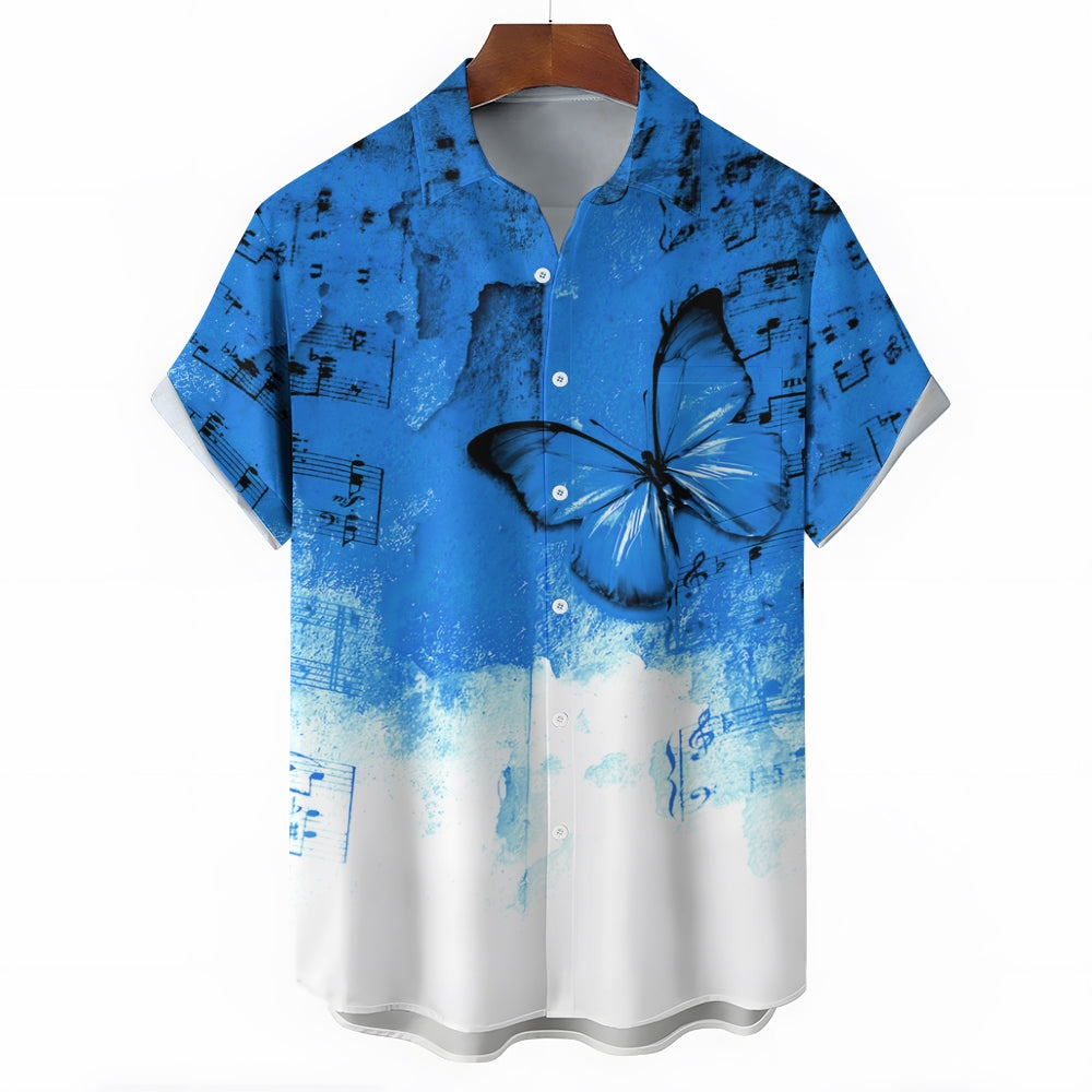 Men's Butterfly Music Notes Graphic Prints Turndown Shirt