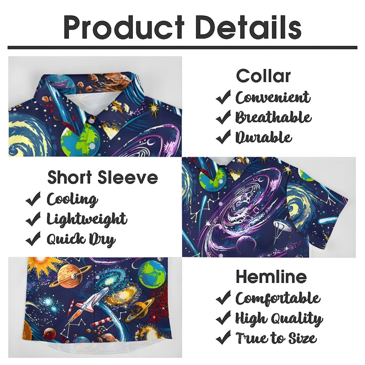 Men's Space Planet Print Casual Short Sleeve Shirt 2404000454