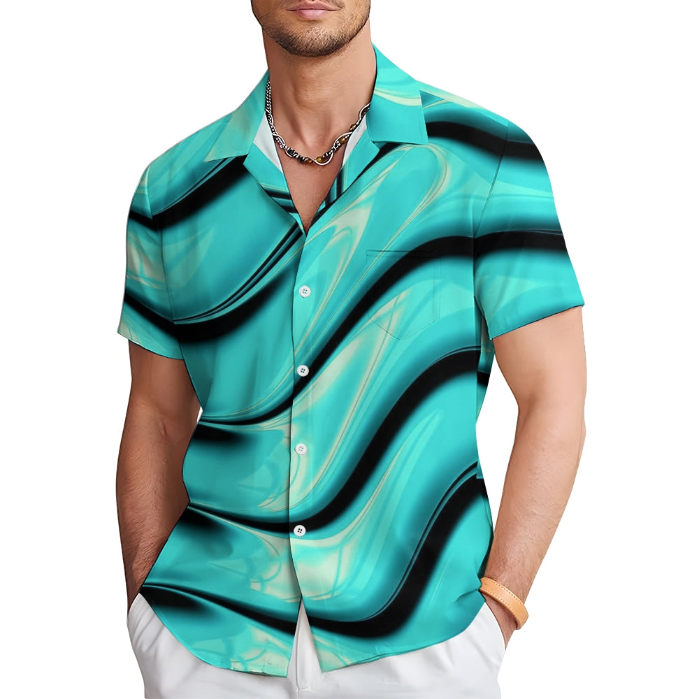 Hawaiian Ombre Art Print Men's Button Pocket Short Sleeve Shirt 2407003881