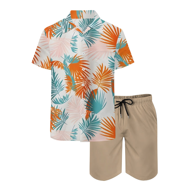 Mens Tropical Leaf Print 2Pcs Outfit Set 2409001316