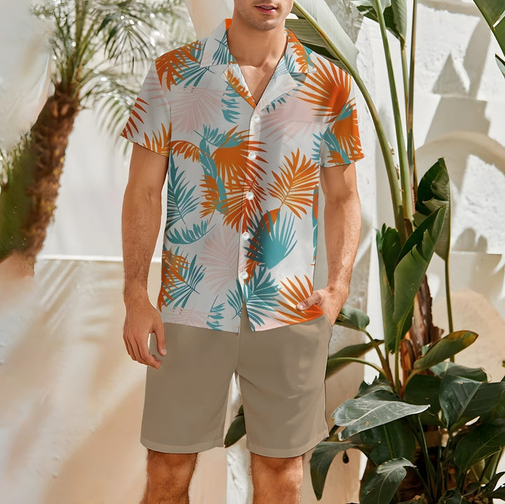 Mens Tropical Leaf Print 2Pcs Outfit Set 2409001316