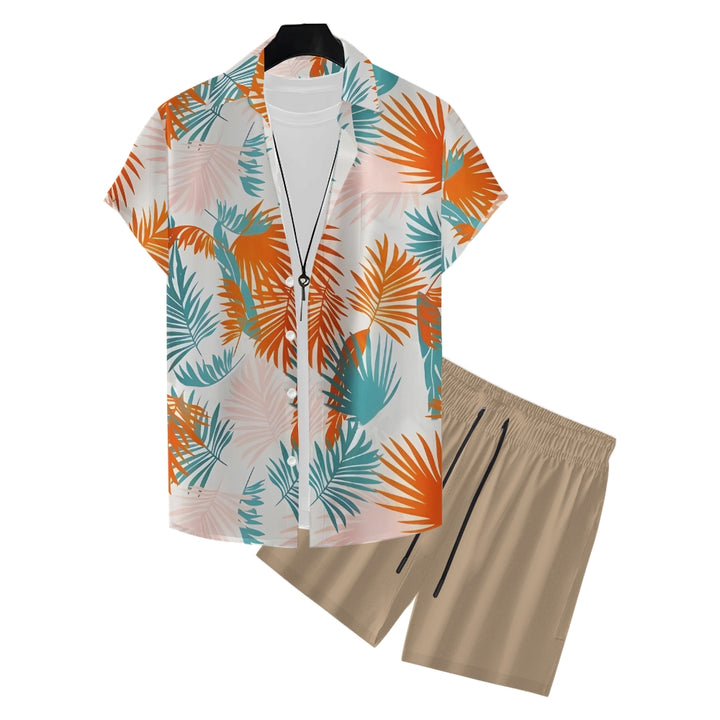 Mens Tropical Leaf Print 2Pcs Outfit Set 2409001316