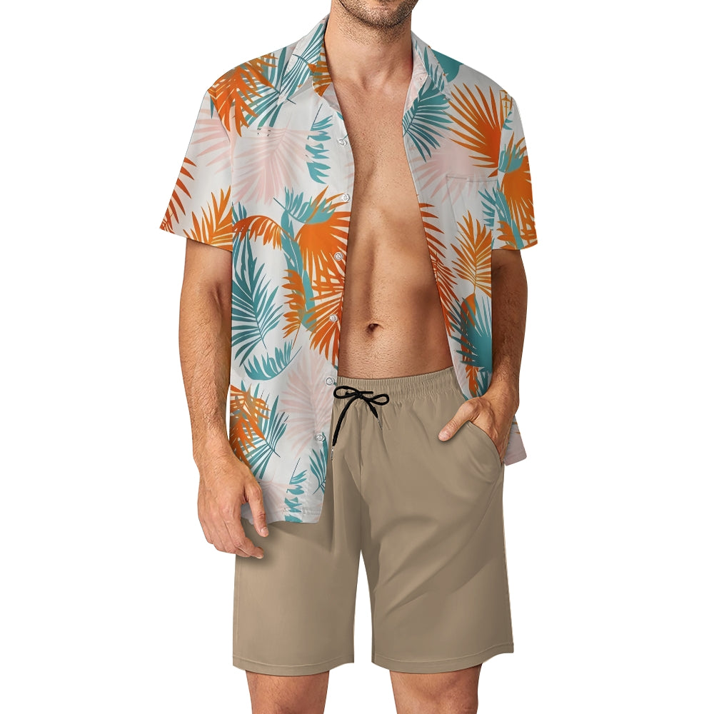 Mens Tropical Leaf Print 2Pcs Outfit Set 2409001316