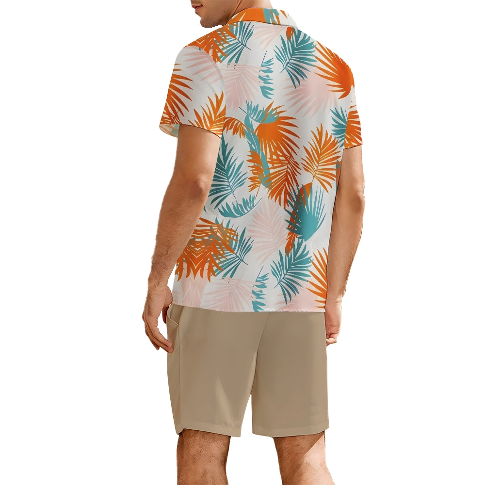 Mens Tropical Leaf Print 2Pcs Outfit Set 2409001316