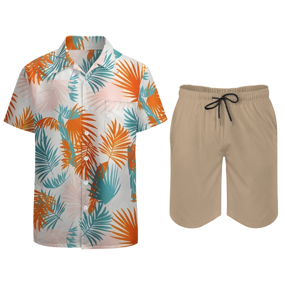 Mens Tropical Leaf Print 2Pcs Outfit Set 2409001316