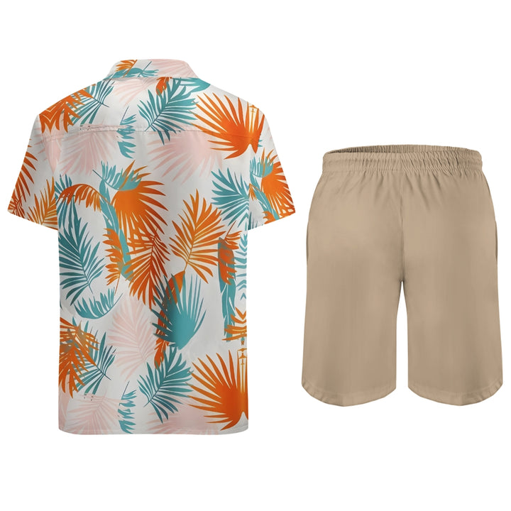 Mens Tropical Leaf Print 2Pcs Outfit Set 2409001316