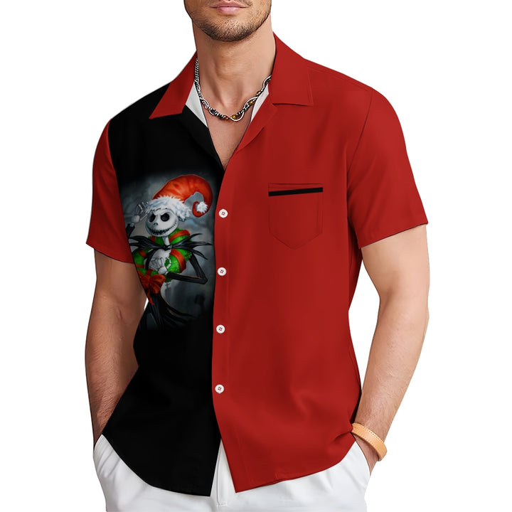 Men's Skull Abstract Christmas Printed Short Sleeve Shirt 2409001422