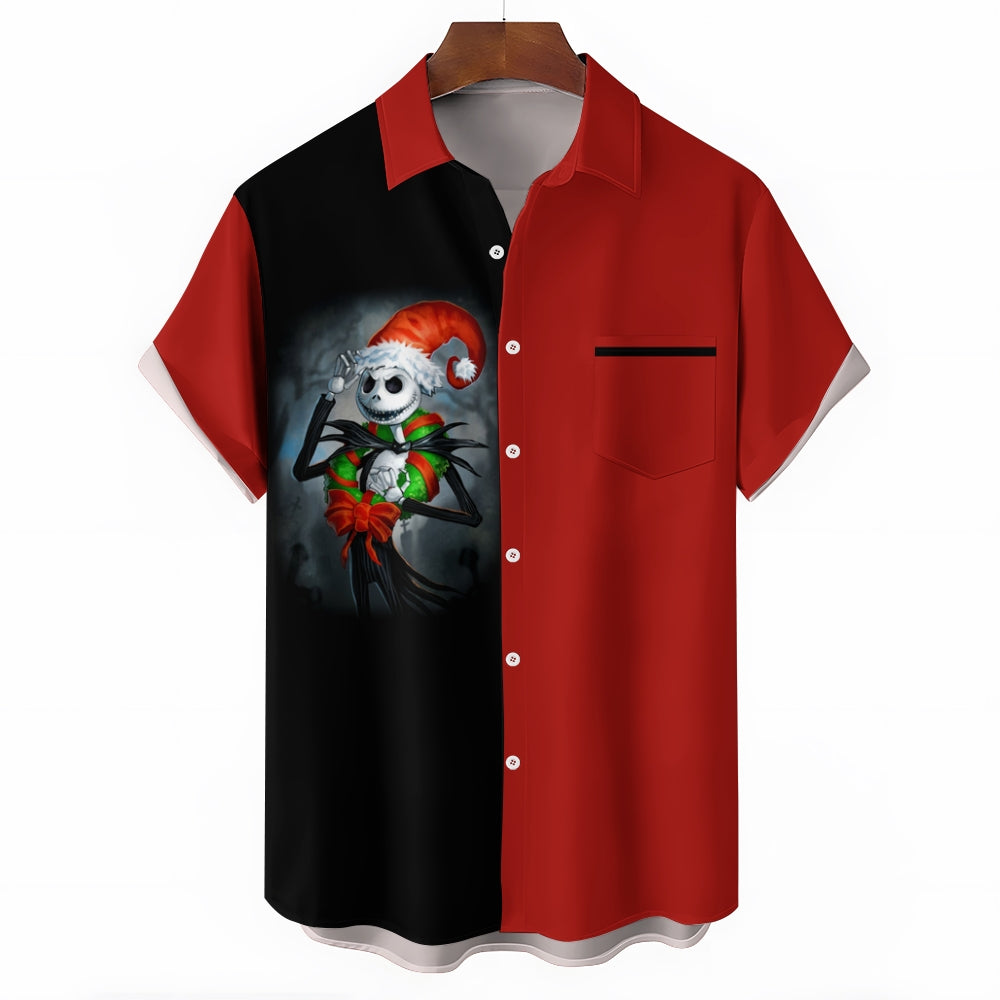 Men's Skull Abstract Christmas Printed Short Sleeve Shirt 2409001422