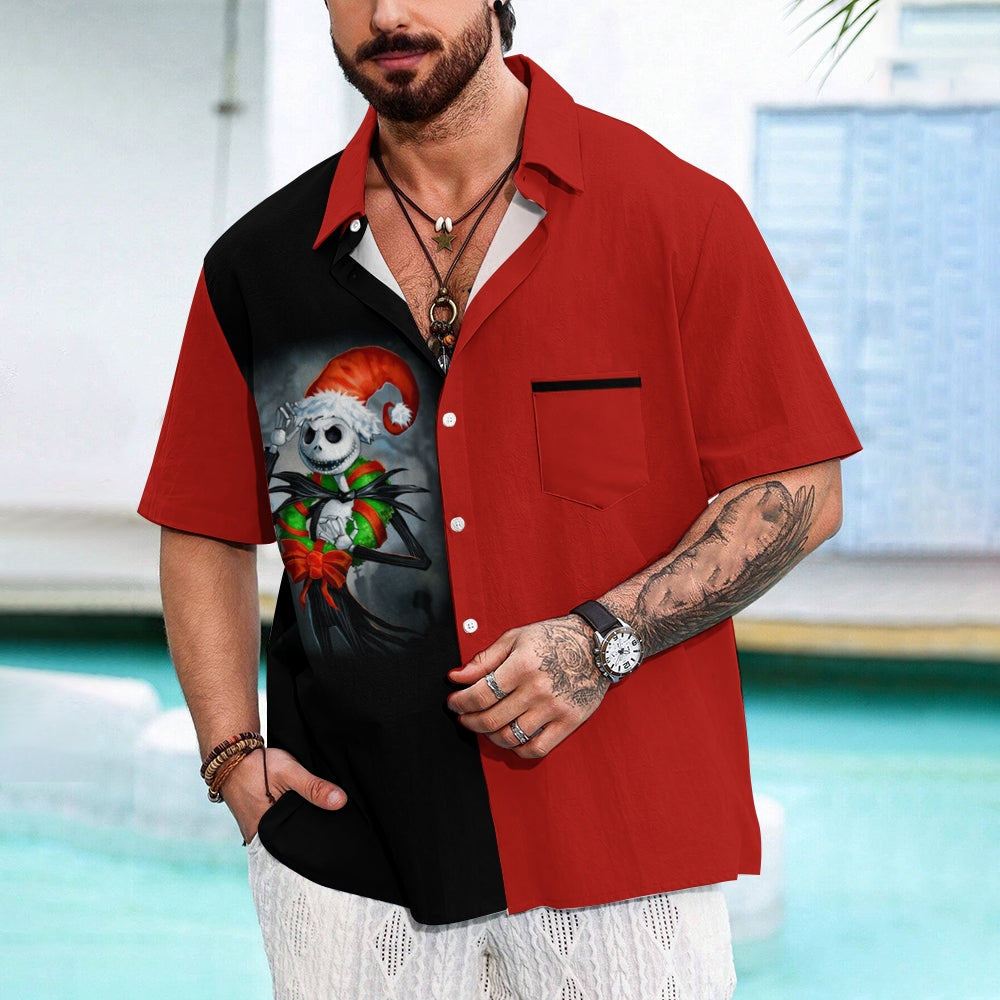 Men's Skull Abstract Christmas Printed Short Sleeve Shirt 2409001422