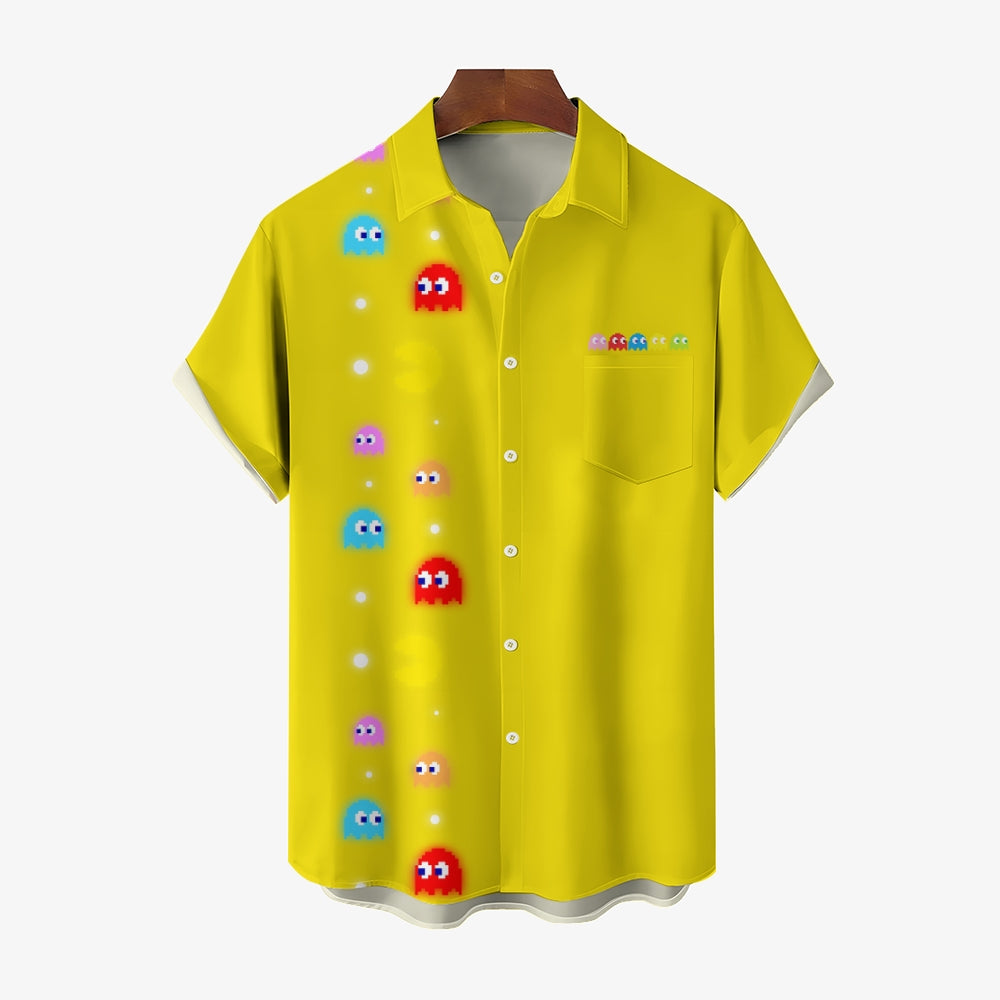 Navy Pac-Man Game Hawaiian Short Sleeve Shirt 2407004747