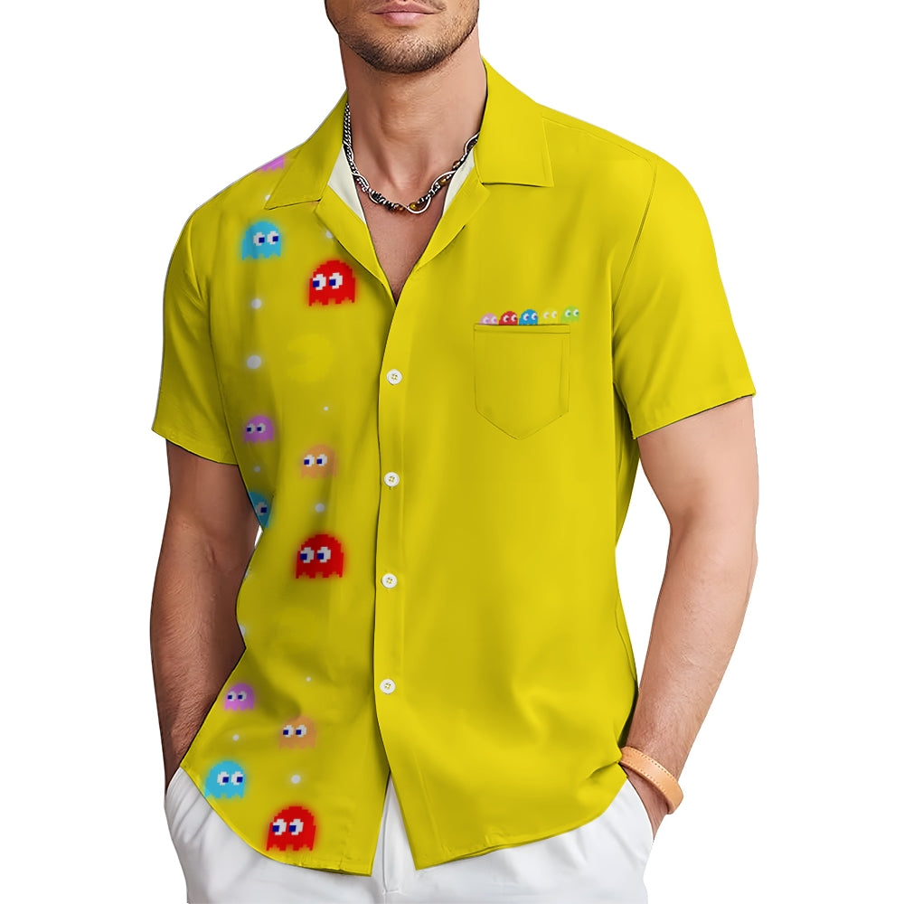 Navy Pac-Man Game Hawaiian Short Sleeve Shirt 2407004747