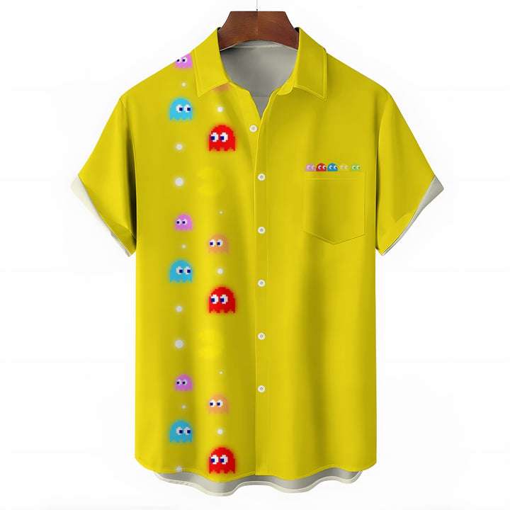 Navy Pac-Man Game Hawaiian Short Sleeve Shirt 2407004747