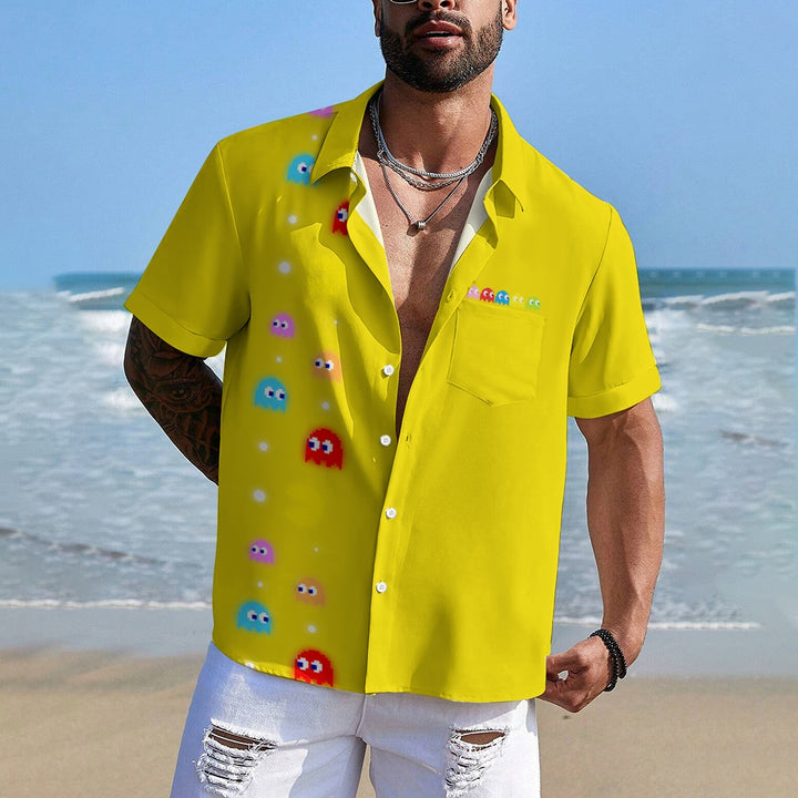 Navy Pac-Man Game Hawaiian Short Sleeve Shirt 2407004747