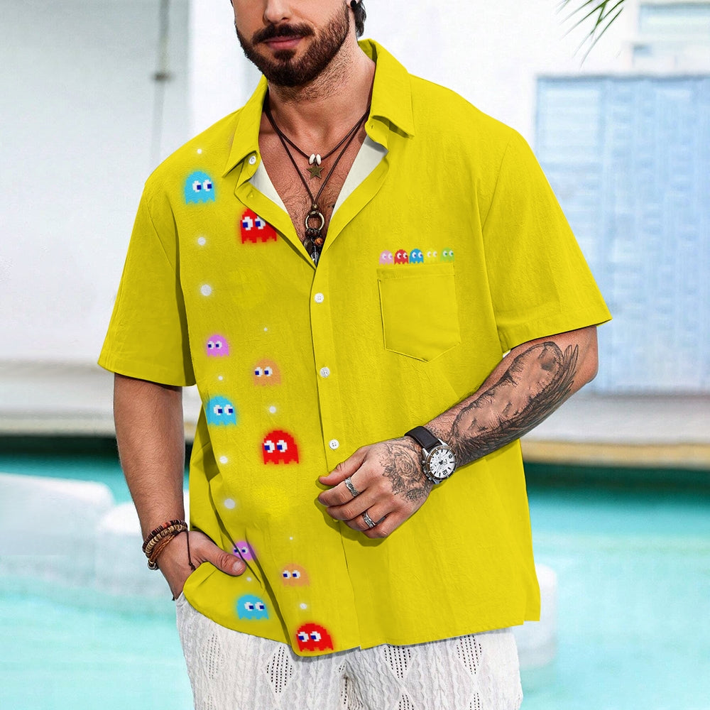 Navy Pac-Man Game Hawaiian Short Sleeve Shirt 2407004747