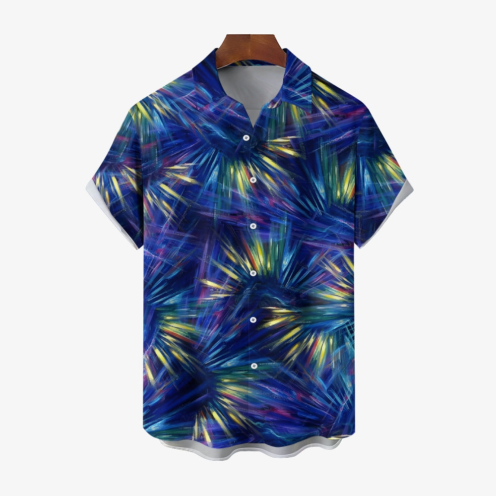 Blue Fireworks Casual Large Size Short Sleeve Shirt 2409002016