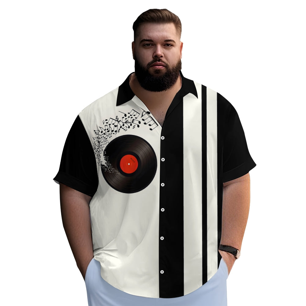 Men'Music Vinyl Record Print Plus Size Bowling Shirt Short Sleeve Shirt 2404000647