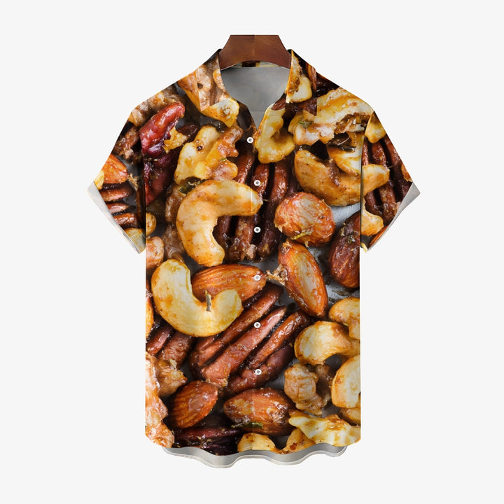 Nut Themed Print Casual Short Sleeve Shirt 2403000220