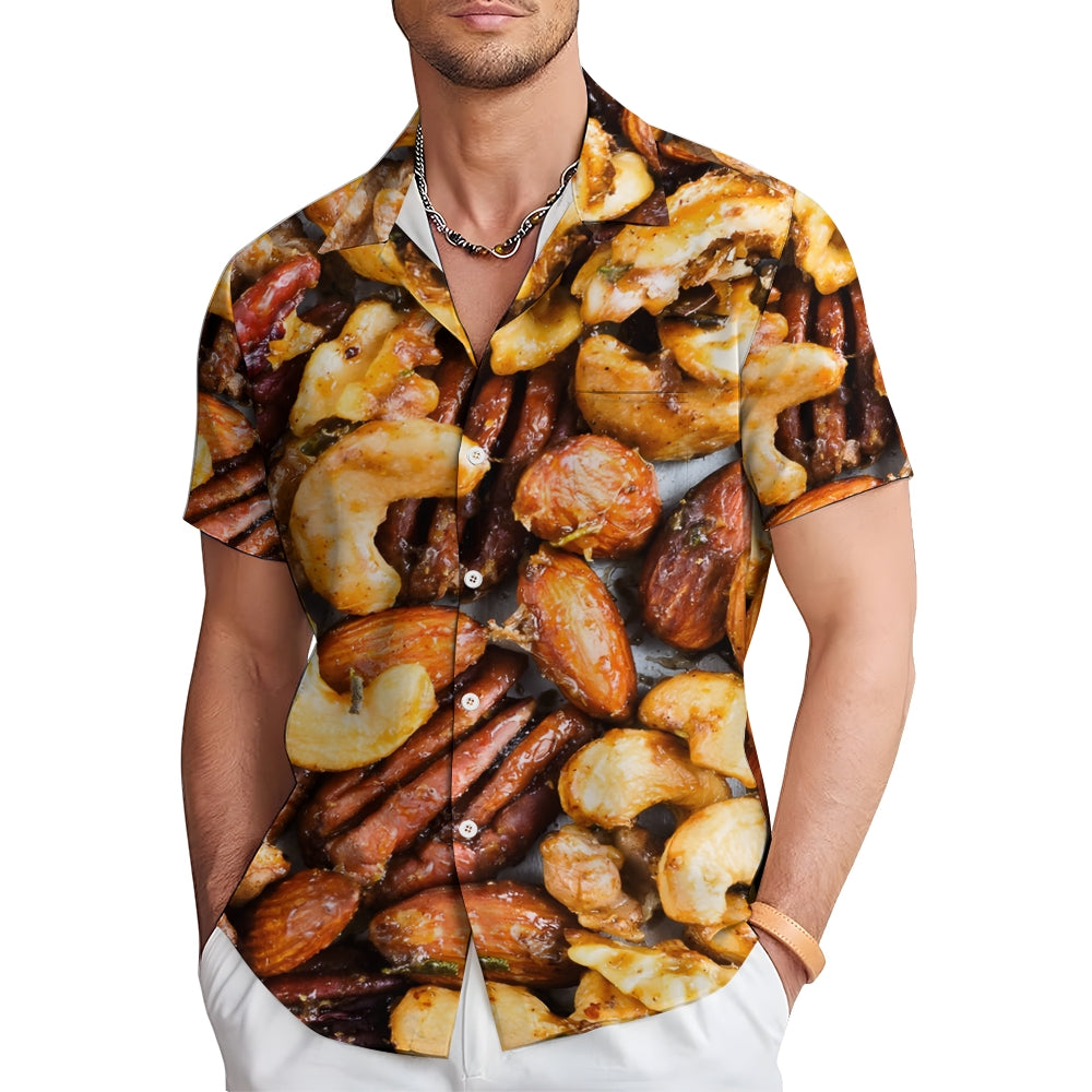 Nut Themed Print Casual Short Sleeve Shirt 2403000220