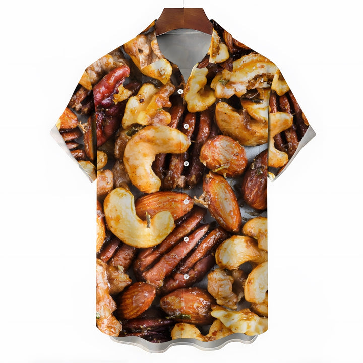 Nut Themed Print Casual Short Sleeve Shirt 2403000220