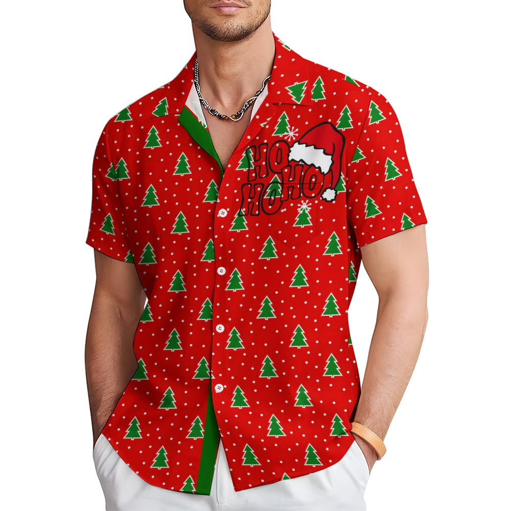 Men's Christmas Tree 3D Digital Print Short Sleeve Shirt 2409003965