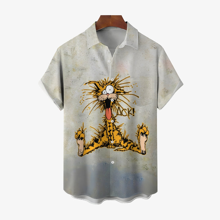 Cute Cat Art Print Casual Short Sleeve Shirt 2406002951