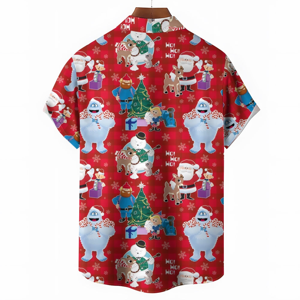 Christmas Holiday Red Men's Hawaiian Shirt Elk Cartoon Abominable Snow Monster Shirts 2311000185