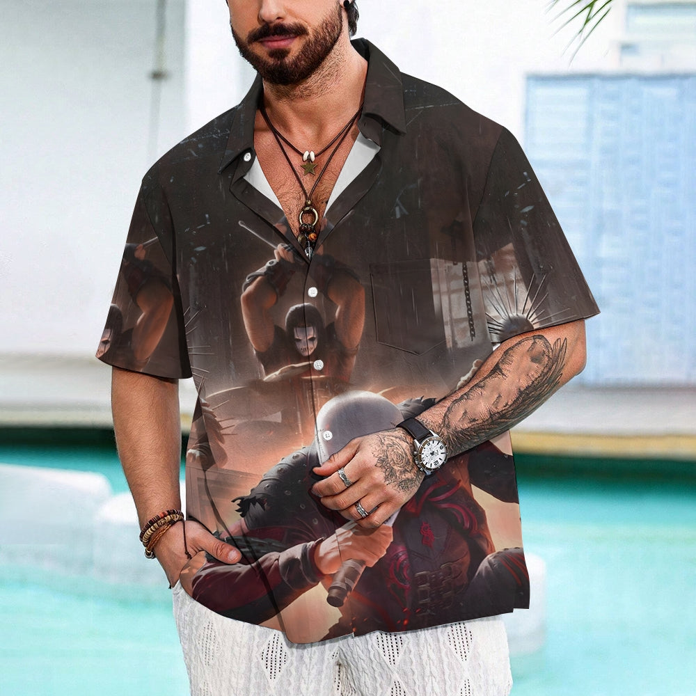 Men's Rock Themed Print Casual Short Sleeve Shirt 2403000223