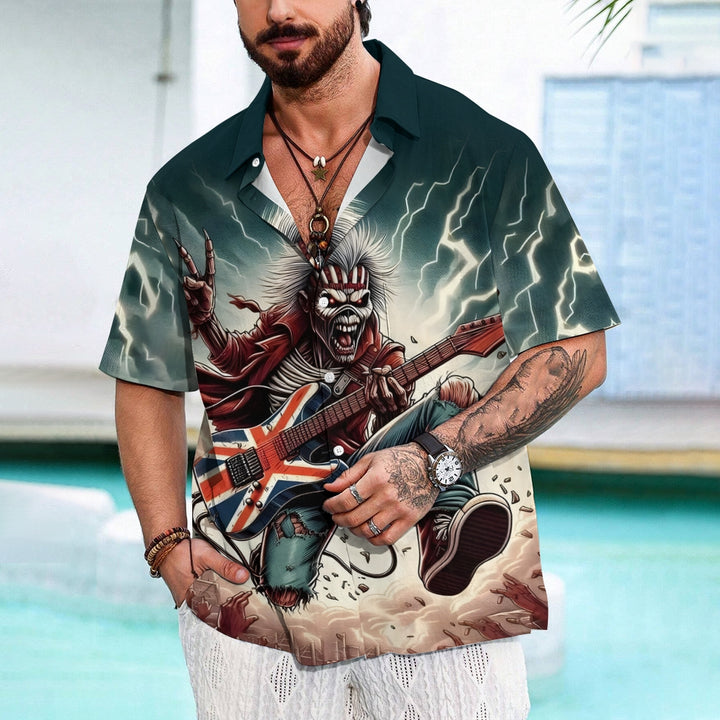 Metal Rock Star Pattern Chest Pocket Shirt 2409005553