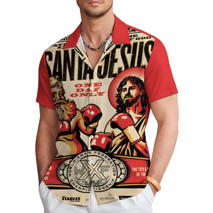 Retro Christmas Poster Santa Claus And Jesus Boxing Match Printing Shirt 2409005563