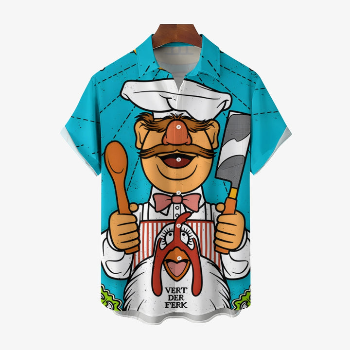 Men's Cartoon Chef Print Hawaiian Short Sleeve Shirt 2409005610