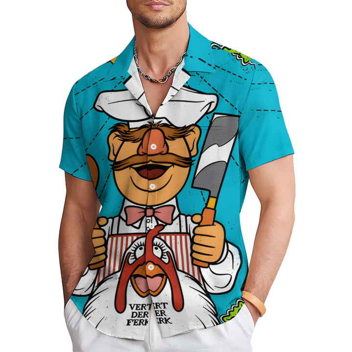 Men's Cartoon Chef Print Hawaiian Short Sleeve Shirt 2409005610