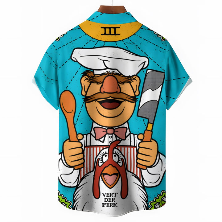 Men's Cartoon Chef Print Hawaiian Short Sleeve Shirt 2409005610