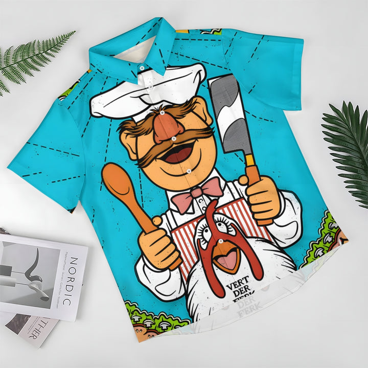 Men's Cartoon Chef Print Hawaiian Short Sleeve Shirt 2409005610