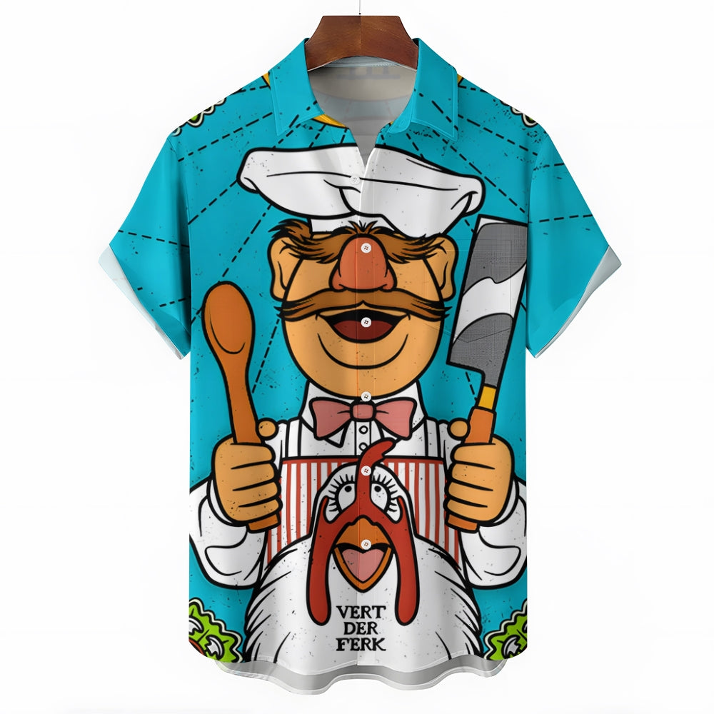 Men's Cartoon Chef Print Hawaiian Short Sleeve Shirt 2409005610