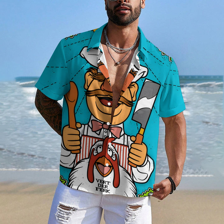 Men's Cartoon Chef Print Hawaiian Short Sleeve Shirt 2409005610