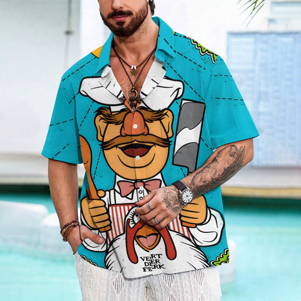 Men's Cartoon Chef Print Hawaiian Short Sleeve Shirt 2409005610