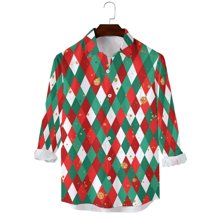 Men's Christmas Print Long-sleeved Shirt