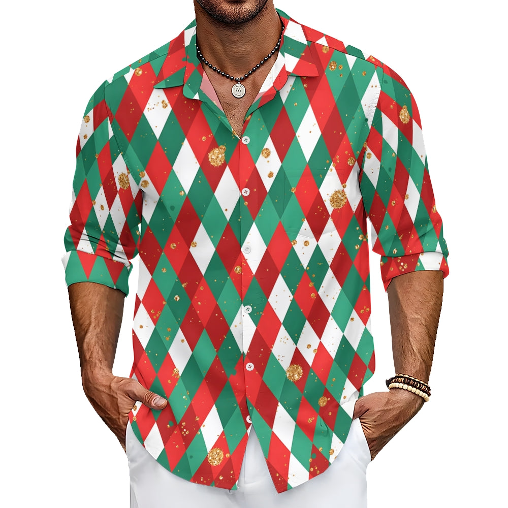 Men's Christmas Print Long-sleeved Shirt 2409005628