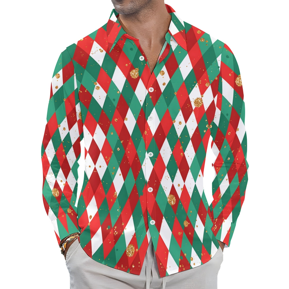 Men's Christmas Print Long-sleeved Shirt 2409005628