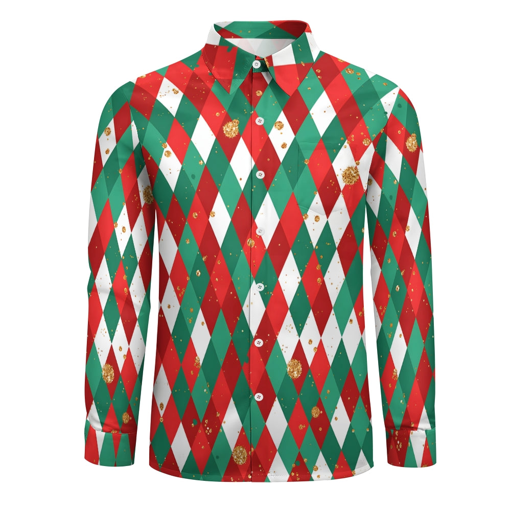 Men's Christmas Print Long-sleeved Shirt 2409005628