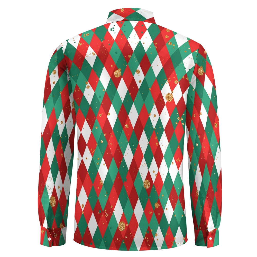 Men's Christmas Print Long-sleeved Shirt 2409005628