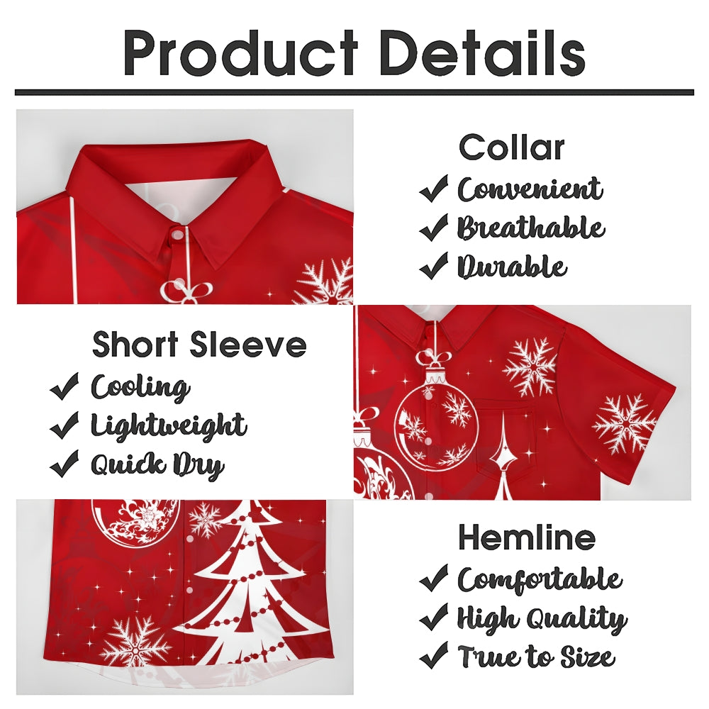 Casual Christmas Themed Print Chest Pocket Short Sleeve Shirt 2309000344