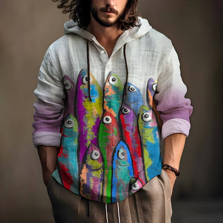 Men's Casual Art Ocean Fish Print Hoodie 2409006334