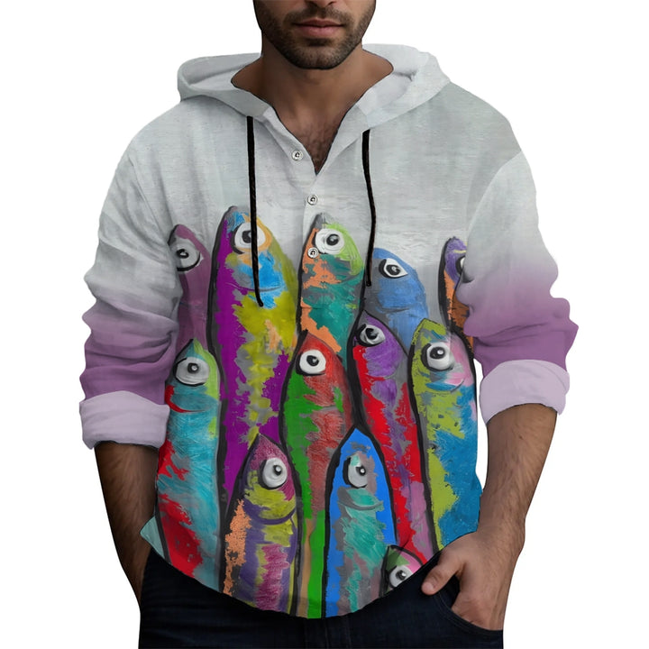 Men's Casual Art Ocean Fish Print Hoodie 2409006334