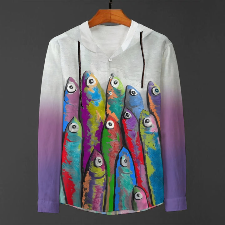 Men's Casual Art Ocean Fish Print Hoodie 2409006334