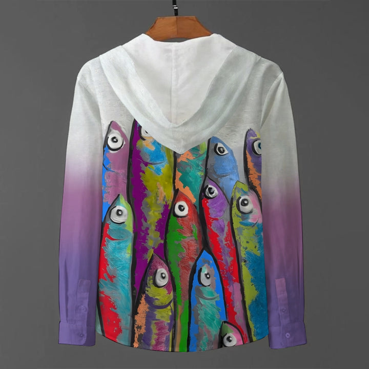 Men's Casual Art Ocean Fish Print Hoodie 2409006334