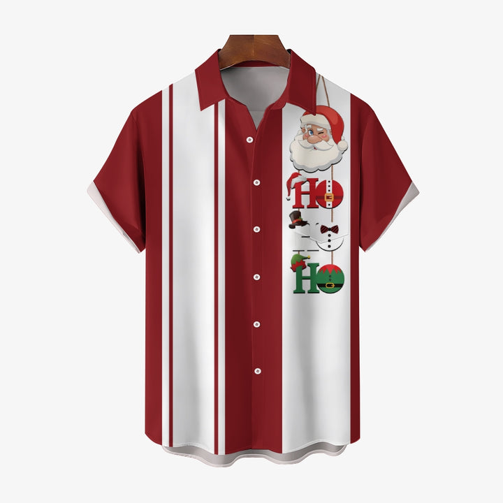 Santa and Elf Striped Casual Short Sleeve Shirt 2409006764