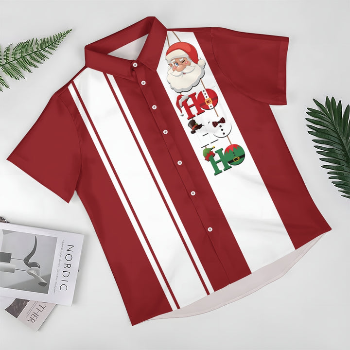 Santa and Elf Striped Casual Short Sleeve Shirt 2409006764